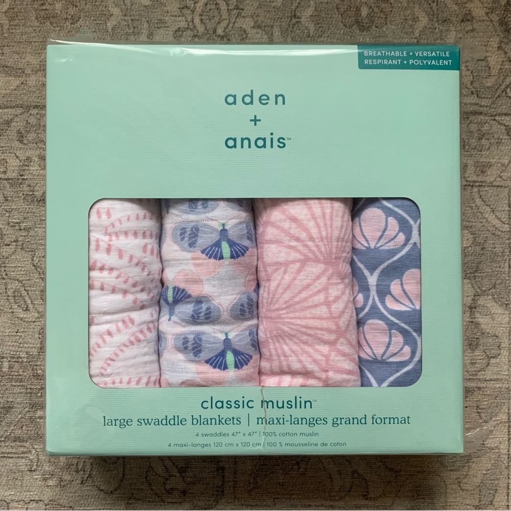 NEW Aiden + Anais Swaddle Set - Pink, Butterflies, Sea Shells